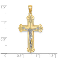 10K Two-Tone Gold Engraved Cross Pendant - 38.5mm Length