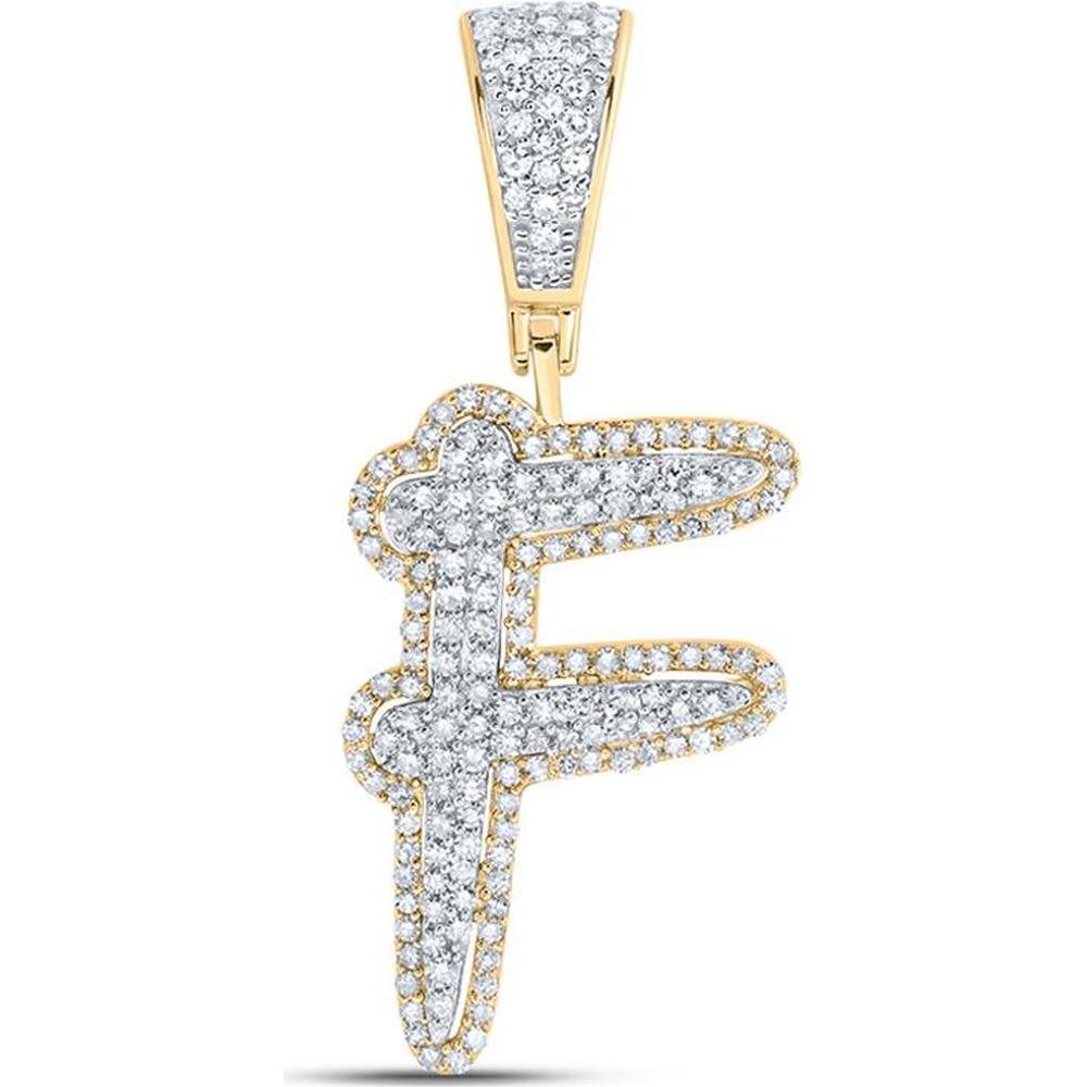10K Two-Tone Gold "F" Initial Pendant with Prong-Set Round Diamonds - 0.63 Carat Total Diamond Weight