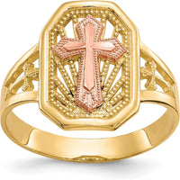 10K Two-Tone Gold Filigree Cross Ring - 15mm Length