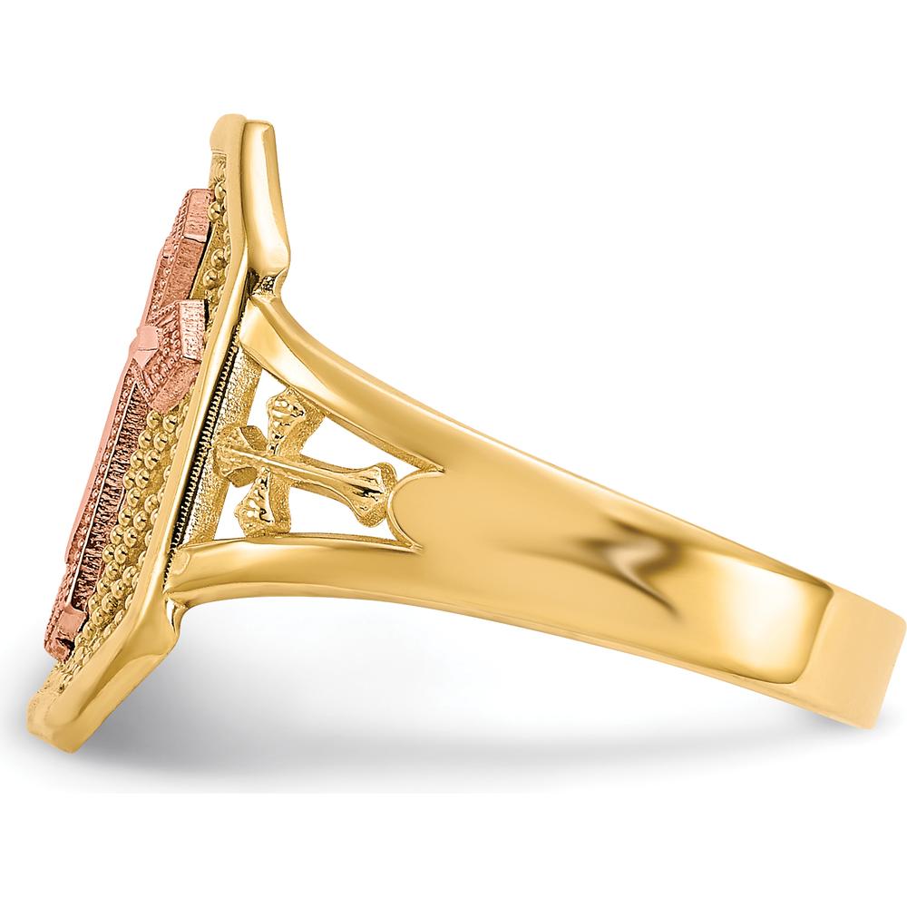 10K Two-Tone Gold Filigree Cross Ring - 15mm Length