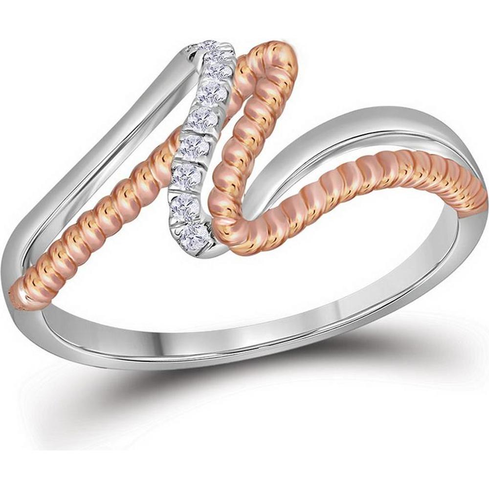 10K Two-Tone Gold Free-Form Rope Band Ring with Pave-Set Round Diamonds - 1/12 Carat Total Diamond Weight