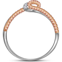 10K Two-Tone Gold Free-Form Rope Band Ring with Pave-Set Round Diamonds - 1/12 Carat Total Diamond Weight