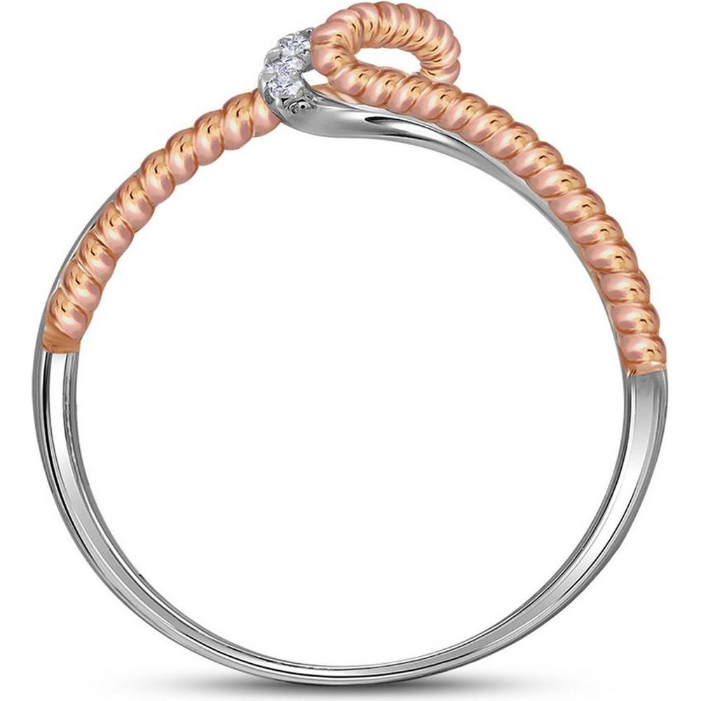 10K Two-Tone Gold Free-Form Rope Band Ring with Pave-Set Round Diamonds - 1/12 Carat Total Diamond Weight