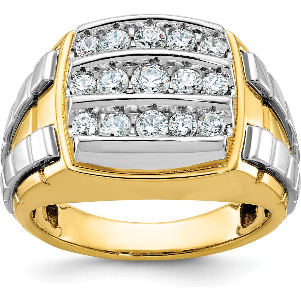 10K Two-Tone Gold Grooved Band Men's Ring - Polished Finish by IBGoodman