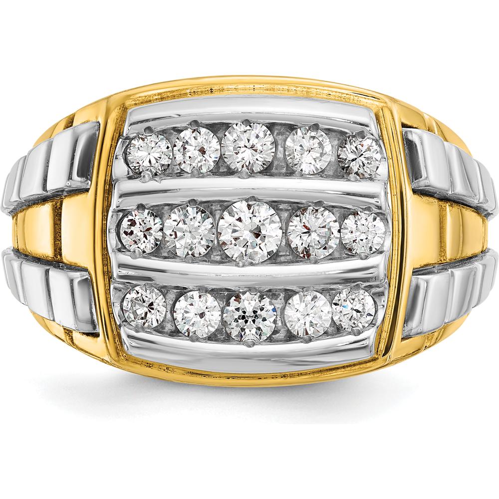 10K Two-Tone Gold Grooved Band Men's Ring - Polished Finish by IBGoodman