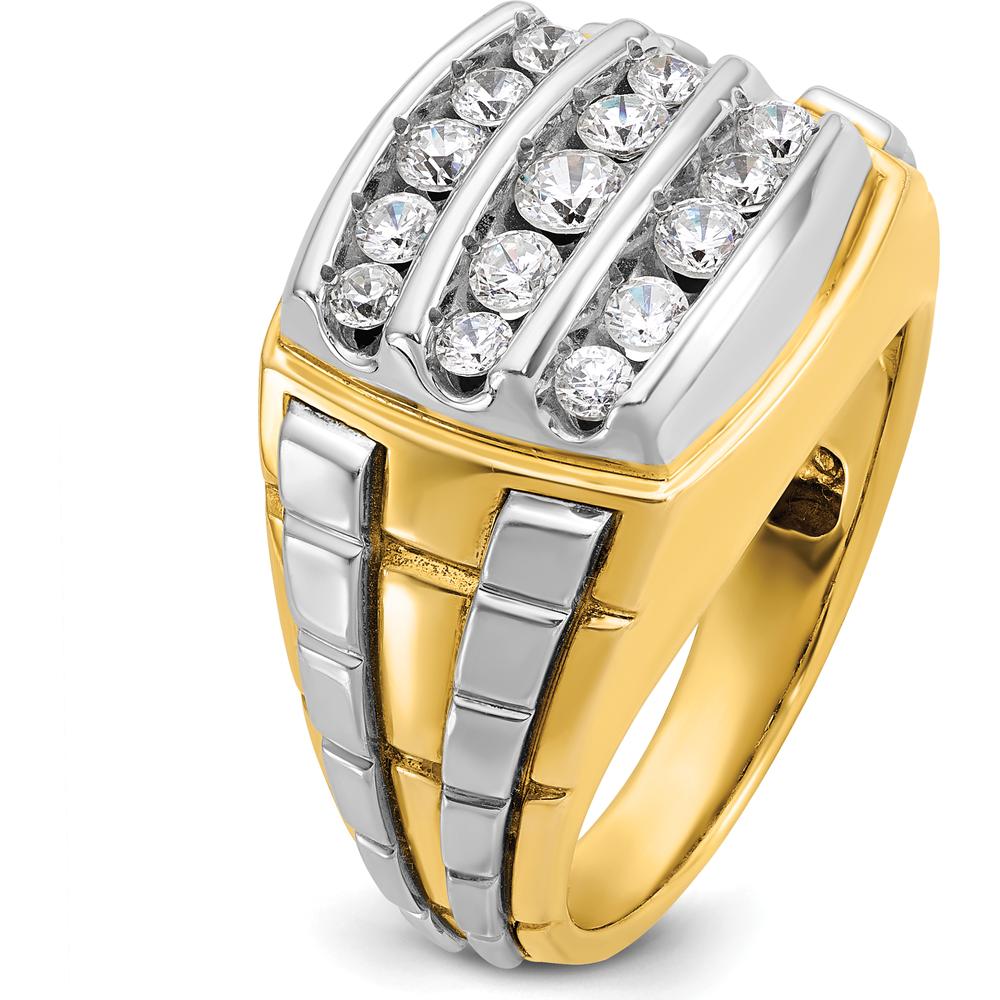 10K Two-Tone Gold Grooved Band Men's Ring - Polished Finish by IBGoodman