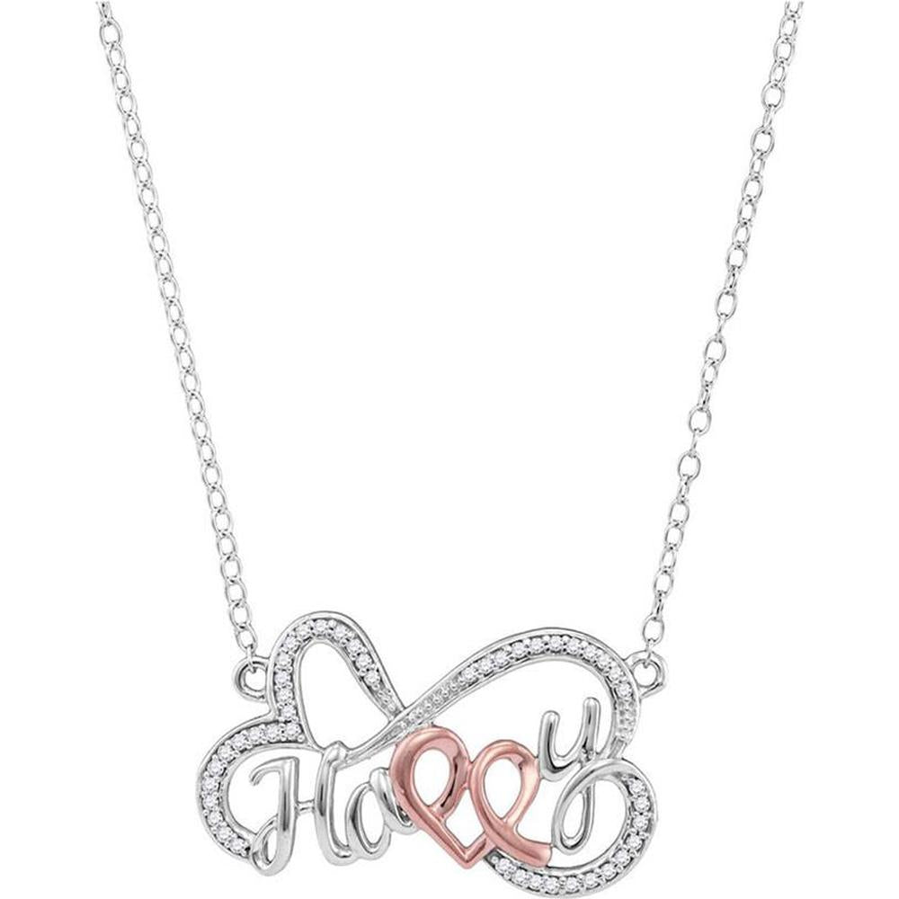 10K Two-Tone Gold Happy Script Pendant Necklace with Pavé-Set Round Diamonds - 1/8 Carat Total Weight