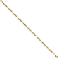 10K Two-Tone Gold Heart-Link Bracelet with Diamond-Cut Texture - 7.5in Length