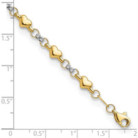 10K Two-Tone Gold Heart-Link Bracelet with Diamond-Cut Texture - 7.5in Length