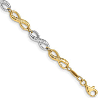 10K Two-Tone Gold Infinity Symbol Bracelet with Diamond-Cut Texture - 7.5in Length