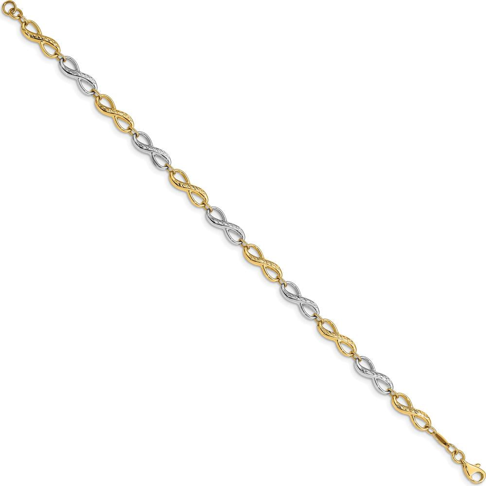 10K Two-Tone Gold Infinity Symbol Bracelet with Diamond-Cut Texture - 7.5in Length
