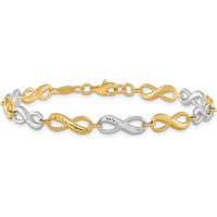 10K Two-Tone Gold Infinity Symbol Bracelet with Diamond-Cut Texture - 7.5in Length