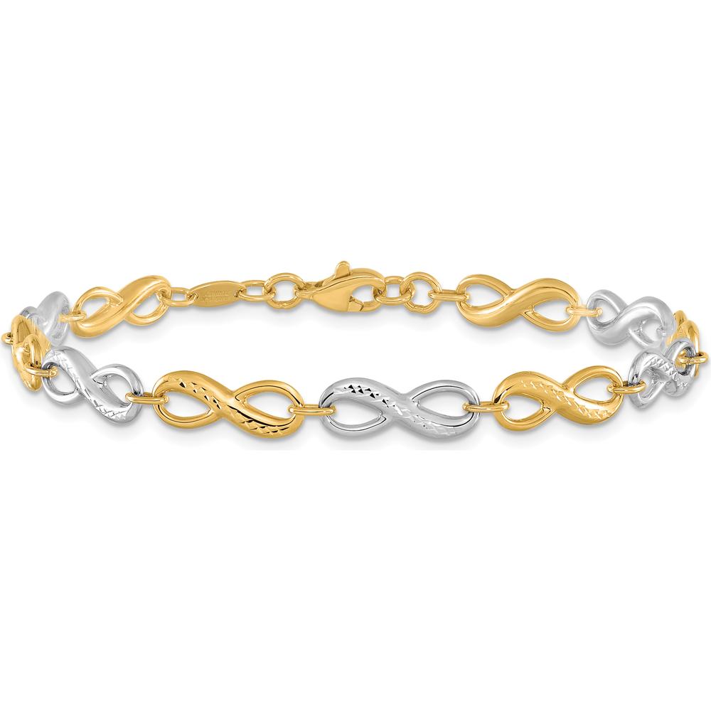 10K Two-Tone Gold Infinity Symbol Bracelet with Diamond-Cut Texture - 7.5in Length