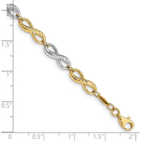 10K Two-Tone Gold Infinity Symbol Bracelet with Diamond-Cut Texture - 7.5in Length