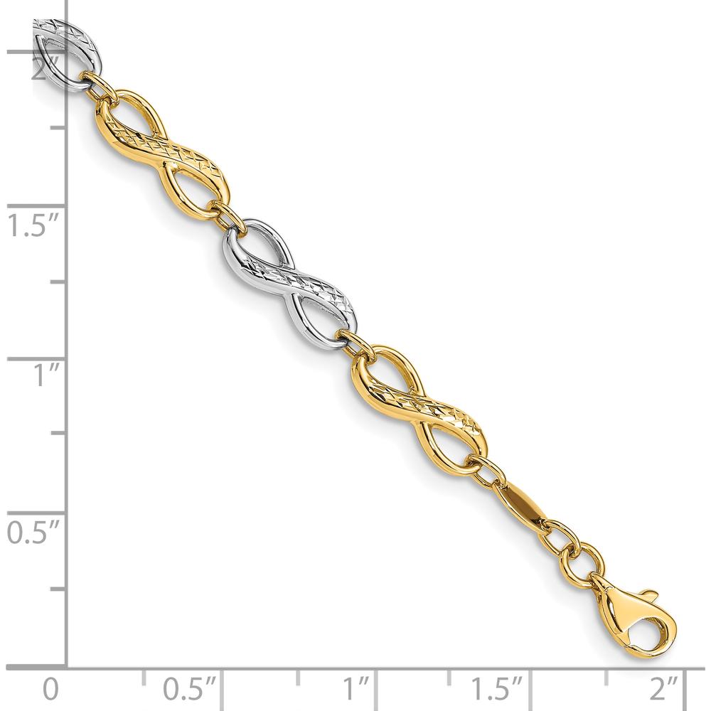 10K Two-Tone Gold Infinity Symbol Bracelet with Diamond-Cut Texture - 7.5in Length