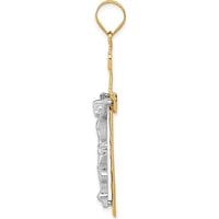 10K Two-Tone Gold INRI Crucifix Pendant - 47mm Length