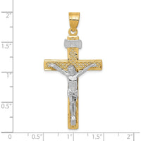 10K Two-Tone Gold INRI Crucifix Pendant - 47mm Length