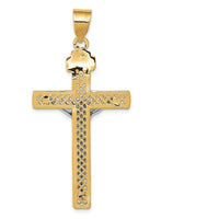 10K Two-Tone Gold INRI Crucifix Pendant - 47mm Length