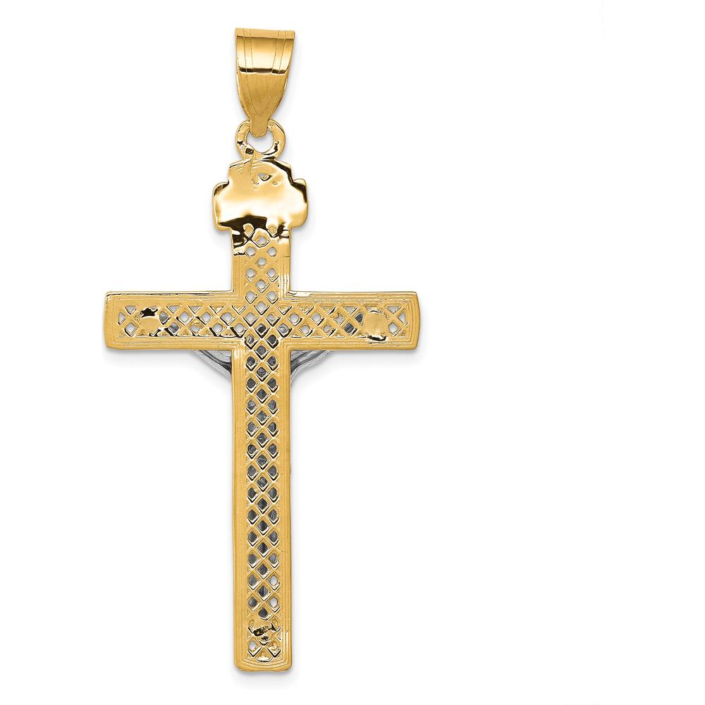 10K Two-Tone Gold INRI Crucifix Pendant - 47mm Length