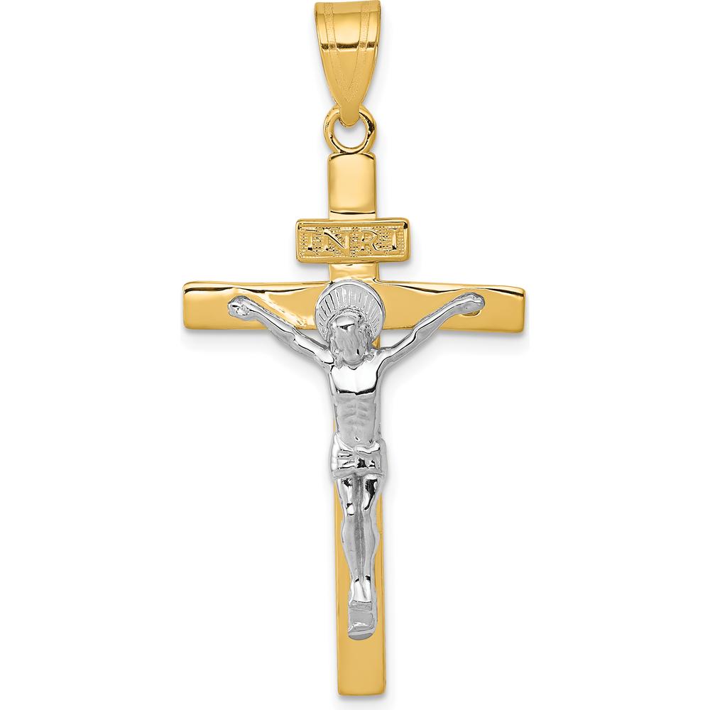 10K Two-Tone Gold INRI Crucifix Pendant - Faith Jewelry Necklace