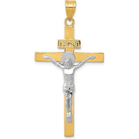 10K Two-Tone Gold INRI Crucifix Pendant - Polished Finish 51mm Length