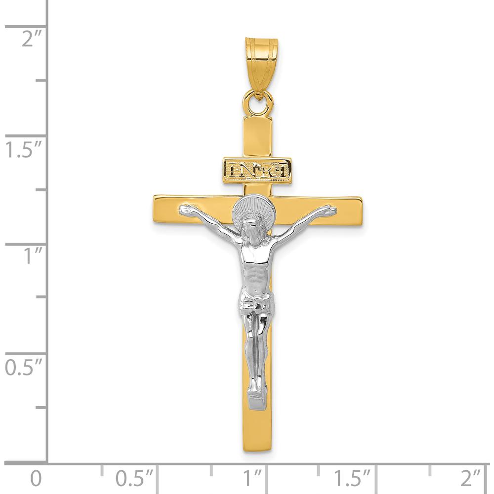 10K Two-Tone Gold INRI Crucifix Pendant - Polished Finish 51mm Length
