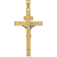10K Two-Tone Gold INRI Crucifix Pendant - Polished Finish 51mm Length
