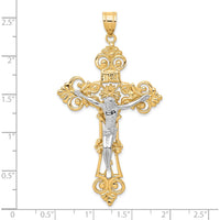 10K Two-Tone Gold INRI Fleur De Lis Crucifix Pendant - Solid Religious Jewelry