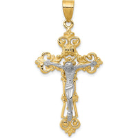 10K Two-Tone Gold INRI Fleur De Lis Crucifix Pendant with Polished Finish