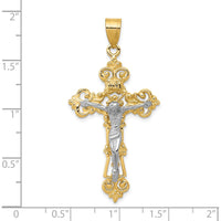 10K Two-Tone Gold INRI Fleur De Lis Crucifix Pendant with Polished Finish