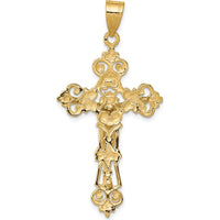 10K Two-Tone Gold INRI Fleur De Lis Crucifix Pendant with Polished Finish