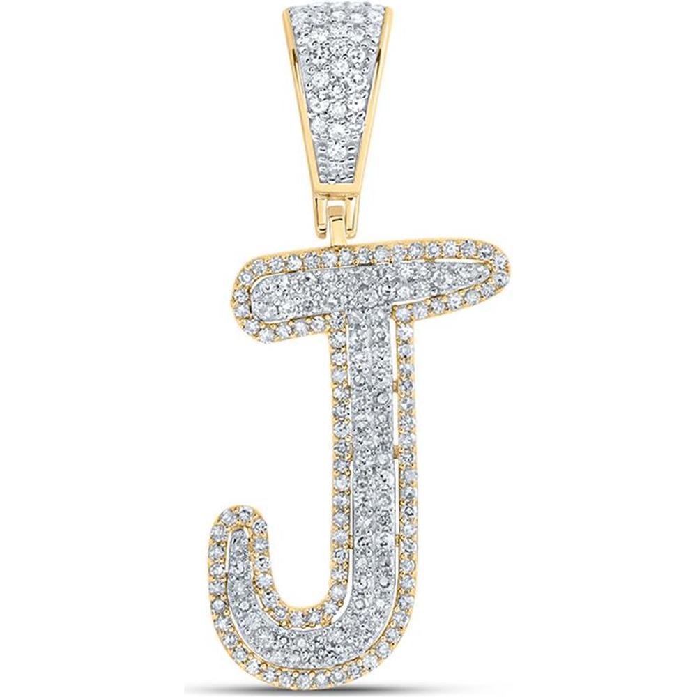 10K Two-Tone Gold J Initial Pendant with Prong-Set Round Diamonds - 0.66 Carat Total Diamond Weight