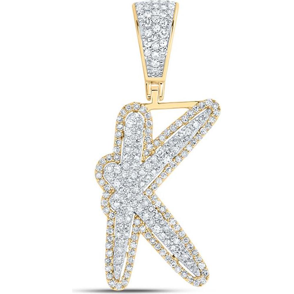 10K Two-Tone Gold K Initial Letter Charm Pendant with Round Diamonds - 3/4 Carat Total Diamond Weight