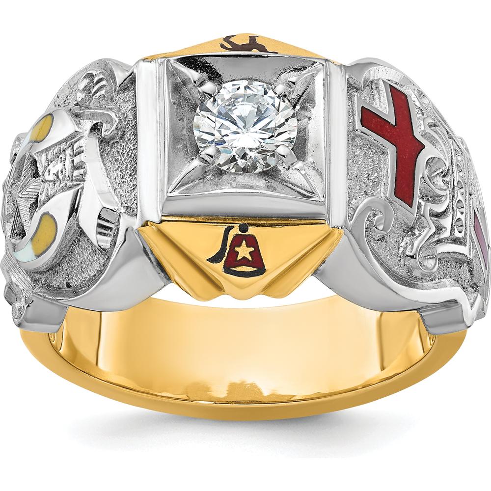 10K Two-Tone Gold Knights Templar Masonic Ring with Round Diamond Center