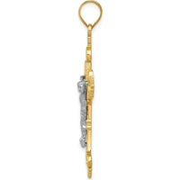 10K Two-Tone Gold Lacey-edged INRI Crucifix Pendant - 43mm Length