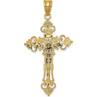 10K Two-Tone Gold Lacey-edged INRI Crucifix Pendant - 43mm Length