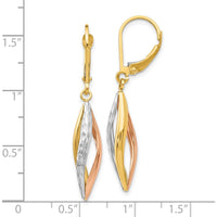 10K Two-Tone Gold Leverback Diamond-cut Drop Earrings with Rhodium Accents