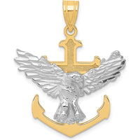 10K Two-Tone Gold Mariners Cross Pendant with Eagle - Polished Finish