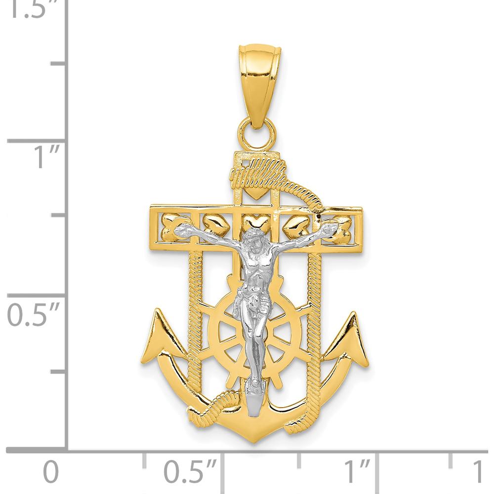 10K Two-Tone Gold Mariner's Crucifix Pendant with Polished Finish