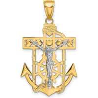 10K Two-Tone Gold Mariner's Crucifix Pendant with Rope Detailing