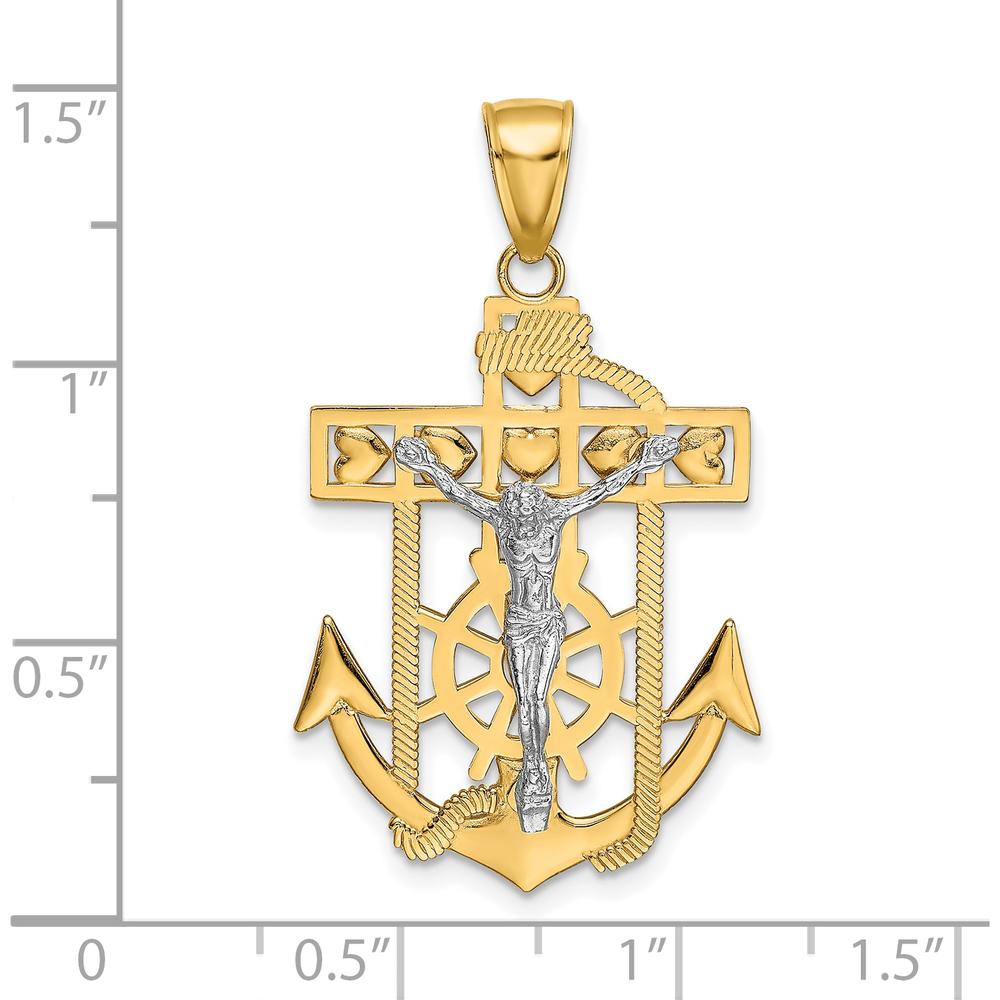 10K Two-Tone Gold Mariner's Crucifix Pendant with Rope Detailing