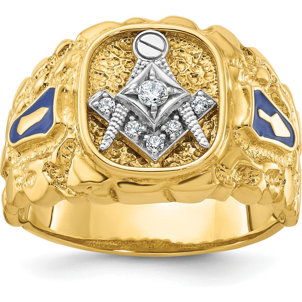 10K Two-Tone Gold Masonic Men's Ring with Round Diamonds - 0.06 Carats Total Diamond Weight by IBGoodman