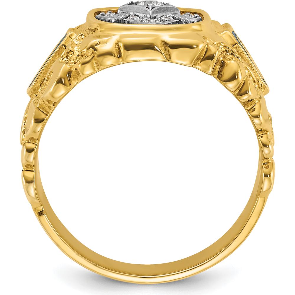 10K Two-Tone Gold Masonic Men's Ring with Round Diamonds - 0.06 Carats Total Diamond Weight by IBGoodman