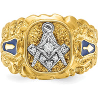 10K Two-Tone Gold Masonic Men's Ring with Round Diamonds - 0.06 Carats Total Diamond Weight by IBGoodman