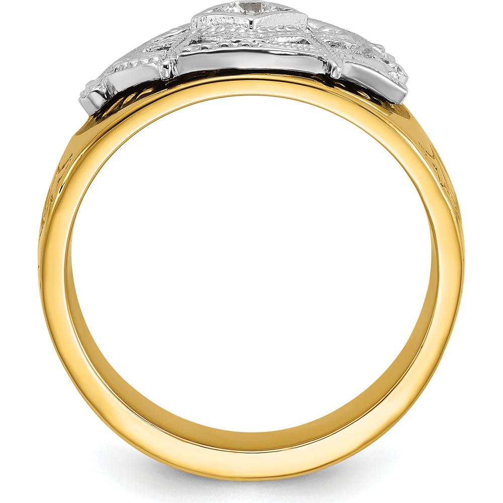 10K Two-Tone Gold Masonic Ring with Round Diamond - 0.115 Carat Total Diamond Weight