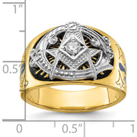 10K Two-Tone Gold Masonic Ring with Round Diamond - 0.115 Carat Total Diamond Weight