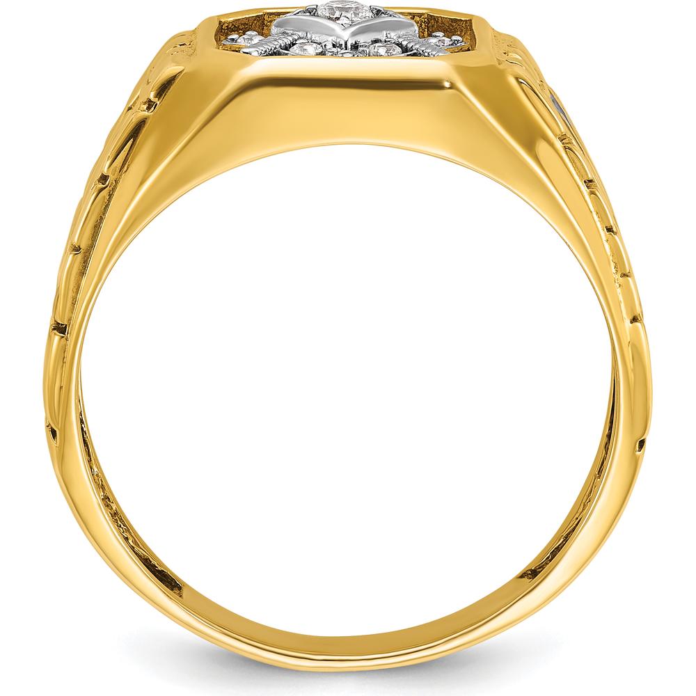 10K Two-Tone Gold Men’s Polished and Textured Masonic Ring with Round Diamonds - 0.06 Carats Total Diamond Weight by IBGoodman