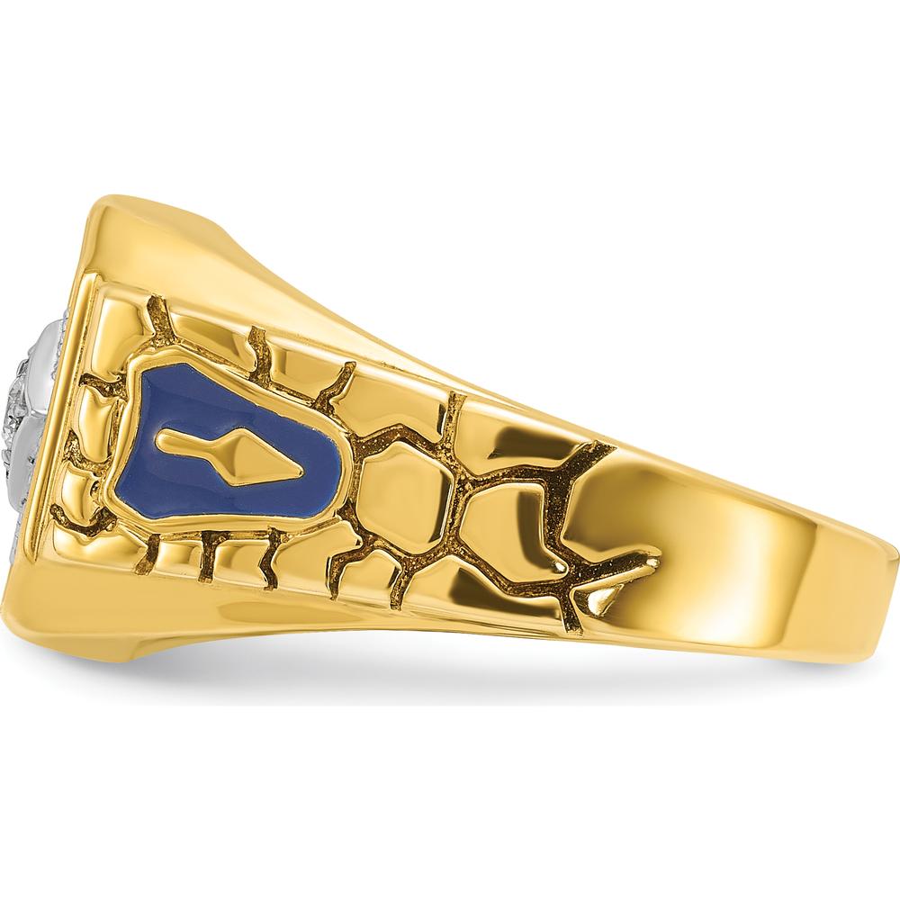 10K Two-Tone Gold Men’s Polished and Textured Masonic Ring with Round Diamonds - 0.06 Carats Total Diamond Weight by IBGoodman