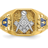 10K Two-Tone Gold Men’s Polished and Textured Masonic Ring with Round Diamonds - 0.06 Carats Total Diamond Weight by IBGoodman