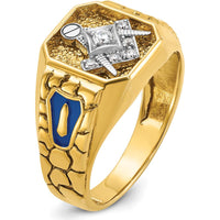 10K Two-Tone Gold Men’s Polished and Textured Masonic Ring with Round Diamonds - 0.06 Carats Total Diamond Weight by IBGoodman
